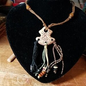 Nature Stones, Beads, & Twine Necklace 26"